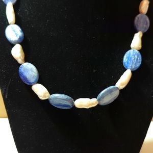Sterling Silver, kyanite and natural pearl necklace